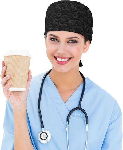 Cool Dark Black Snake Print Scrub Caps Women Men, Adjustable Nurse Cap Surgical Caps Scrub Hats for Women Men, Working Cap with Buttons for Hanging Face Masks in Kuwait