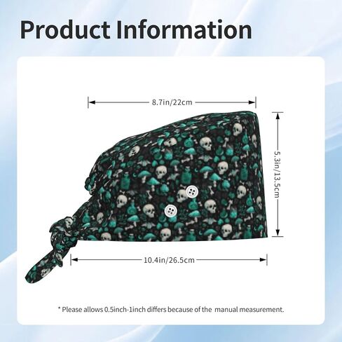 Gothic Green Skull Mushroom Print Scrub Caps Women Men, Adjustable Nurse Cap Surgical Caps Scrub Hats for Women Men, Working Cap with Buttons for Hanging Face Masks in Kuwait
