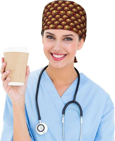 Realistic Pasta with Tomato Print Scrub Caps Women Men, Nurse Cap Surgical Caps Scrub Hats for Women Men, Adjustable Working Cap with Sweatband Black in Kuwait