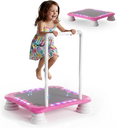 3-in-1 Mini Trampoline for Kids with Music & Lights, Indoor Outdoor Bounce Board, Removable Safety Handle, Sensory Balance Trainer, Non-Slip Base, Ages 3-12, Max 220 lbs in Kuwait