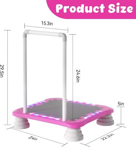 3-in-1 Mini Trampoline for Kids with Music & Lights, Indoor Outdoor Bounce Board, Removable Safety Handle, Sensory Balance Trainer, Non-Slip Base, Ages 3-12, Max 220 lbs in Kuwait