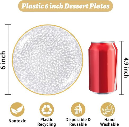 Rubtlamp 100 Pack Clear Gold Plastic Dessert Plates, 6Inch Clear Gold Small Appetizer Plates With Hammered, Heavy Duty Disposable Salad Plate, Elegant Cake Platos for Wedding, Birthday, Teatime in Kuwait