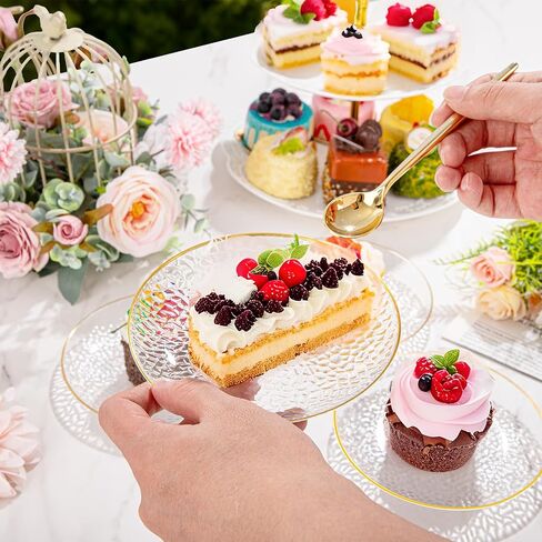 Rubtlamp 100 Pack Clear Gold Plastic Dessert Plates, 6Inch Clear Gold Small Appetizer Plates With Hammered, Heavy Duty Disposable Salad Plate, Elegant Cake Platos for Wedding, Birthday, Teatime in Kuwait