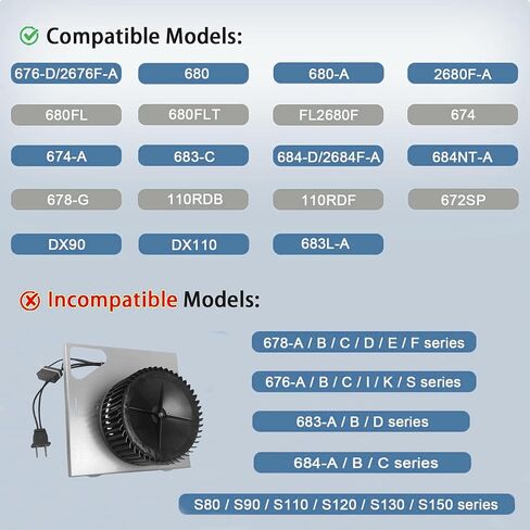 S97015157 Motor Replacement Compatible with Broan with 8"× 8-1/4" Housing, for 676-D/2676F-A, 680-A, 674, 684NT-A, 684-D/2684F-A, 672SP Fans (110 CFM/ 4 Sones) in Kuwait