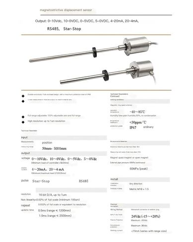 Magnetostrictive Displacement Sensors RS485 Output, Built-in in Cylinders Stroke Measuring Sensors(1800mm) in Kuwait