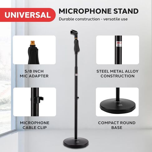 Pyle Universal Microphone Stand - M-6 Mic Mount Holder and Height Adjustable from 27.5" to 57.5" Inch High w/Compact Round Base Plate - Quick Setting Lock-Tight Knob Lightweight and Reliable PMKS40 in Kuwait