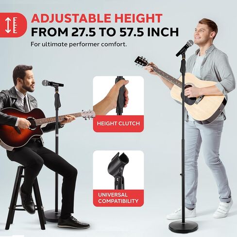 Pyle Universal Microphone Stand - M-6 Mic Mount Holder and Height Adjustable from 27.5" to 57.5" Inch High w/Compact Round Base Plate - Quick Setting Lock-Tight Knob Lightweight and Reliable PMKS40 in Kuwait