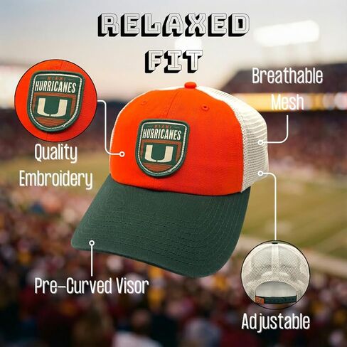 Officially Licensed University Miami Hat Classic Relaxed Fit Hurricanes Team Logo Adjustable Mesh Trucker Snapback Baseball Sports Cap in Kuwait