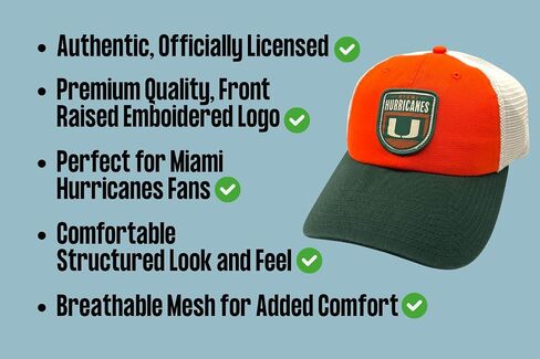 Officially Licensed University Miami Hat Classic Relaxed Fit Hurricanes Team Logo Adjustable Mesh Trucker Snapback Baseball Sports Cap in Kuwait