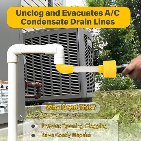 محول منظف خط تصريف التيار المتردد | أدوات تنظيف خط الصرف HVAC | توصيل سريع لأنظمة التدفئة والتهوية وتكييف الهواء (HVAC) وأنابيب PVC التي تقوم بإخلاء/إزالة الانسداد | طقم محول منظف خط استنزاف التيار المتردد | تناسب معظم الفتحات مقاس 2.54 سم in Kuwait