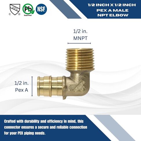 قطعتين XFITTING 1/2 بوصة Pex A كوع ذكر، كوع توسيع ذكر NPT، F1960 in Kuwait