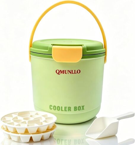 QMUNLLO 2.6L / 2.7QT Dual-Wall Insulated Ice Bucket with Silicone Lid, Spoon & 40-Cube Double-Layer Ice Tray, Keep Ice Frozen Longer, Ideal for Outdoor Events, Parties & Cocktail Bars(Green) in Kuwait
