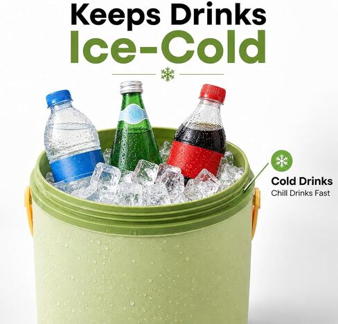 QMUNLLO 2.6L / 2.7QT Dual-Wall Insulated Ice Bucket with Silicone Lid, Spoon & 40-Cube Double-Layer Ice Tray, Keep Ice Frozen Longer, Ideal for Outdoor Events, Parties & Cocktail Bars(Green) in Kuwait