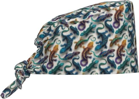 Tropical Blue Gold Lizard Print Scrub Caps Women Men, Nurse Cap Surgical Caps Scrub Hats for Women Men, Adjustable Working Cap with Sweatband in Kuwait