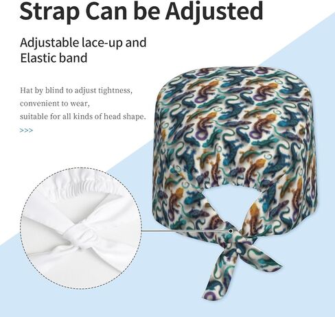 Tropical Blue Gold Lizard Print Scrub Caps Women Men, Nurse Cap Surgical Caps Scrub Hats for Women Men, Adjustable Working Cap with Sweatband in Kuwait