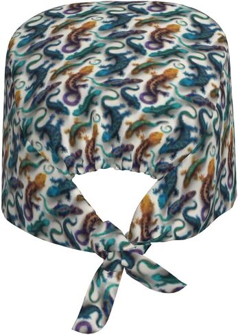 Tropical Blue Gold Lizard Print Scrub Caps Women Men, Nurse Cap Surgical Caps Scrub Hats for Women Men, Adjustable Working Cap with Sweatband in Kuwait