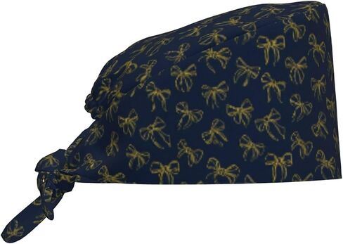 Classic Navy Yellow Bow Print Scrub Caps Women Men, Nurse Cap Surgical Caps Scrub Hats for Women Men, Adjustable Working Cap with Sweatband in Kuwait