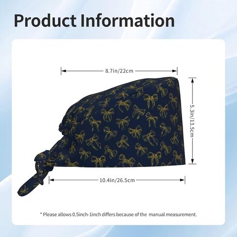 Classic Navy Yellow Bow Print Scrub Caps Women Men, Nurse Cap Surgical Caps Scrub Hats for Women Men, Adjustable Working Cap with Sweatband in Kuwait