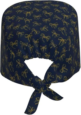 Classic Navy Yellow Bow Print Scrub Caps Women Men, Nurse Cap Surgical Caps Scrub Hats for Women Men, Adjustable Working Cap with Sweatband in Kuwait