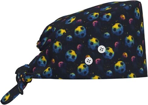 Cool Colorful Soccer Balls Print Scrub Caps Women Men, Adjustable Nurse Cap Surgical Caps Scrub Hats for Women Men, Working Cap with Buttons for Hanging Face Masks in Kuwait