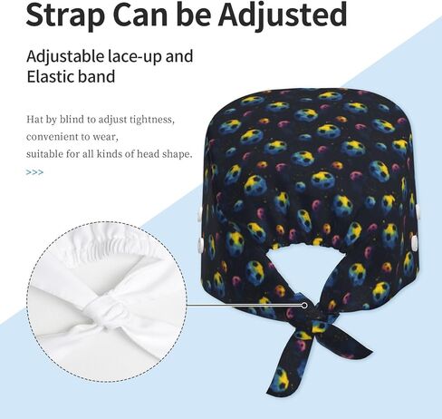 Cool Colorful Soccer Balls Print Scrub Caps Women Men, Adjustable Nurse Cap Surgical Caps Scrub Hats for Women Men, Working Cap with Buttons for Hanging Face Masks in Kuwait
