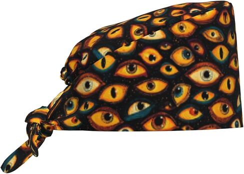 Mysterious Orange Eyes Print Scrub Caps Women Men, Nurse Cap Surgical Caps Scrub Hats for Women Men, Adjustable Working Cap with Sweatband in Saudi Arabia
