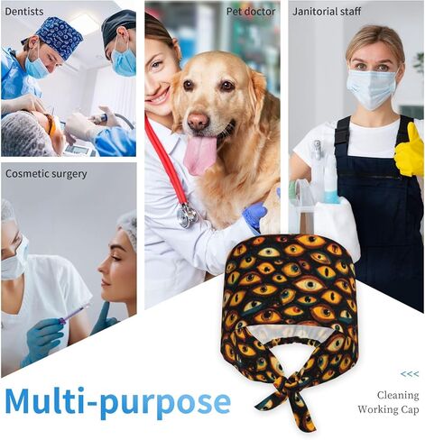 Mysterious Orange Eyes Print Scrub Caps Women Men, Nurse Cap Surgical Caps Scrub Hats for Women Men, Adjustable Working Cap with Sweatband in Saudi Arabia