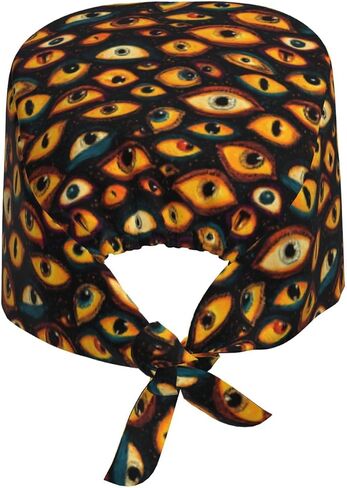 Mysterious Orange Eyes Print Scrub Caps Women Men, Nurse Cap Surgical Caps Scrub Hats for Women Men, Adjustable Working Cap with Sweatband in Saudi Arabia