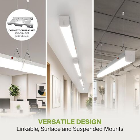 ASD 4ft LED شريط إضاءة خطي للدرج مع مستشعر الحركة وبطارية احتياطية للطوارئ - 22W-44W 5853LM مصباح متجر LED قابل للربط - 3500K-5000K ضوء سقف قابل للتعديل - UL DLC in Kuwait