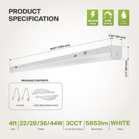 ASD 4ft LED شريط إضاءة خطي للدرج مع مستشعر الحركة وبطارية احتياطية للطوارئ - 22W-44W 5853LM مصباح متجر LED قابل للربط - 3500K-5000K ضوء سقف قابل للتعديل - UL DLC in Kuwait
