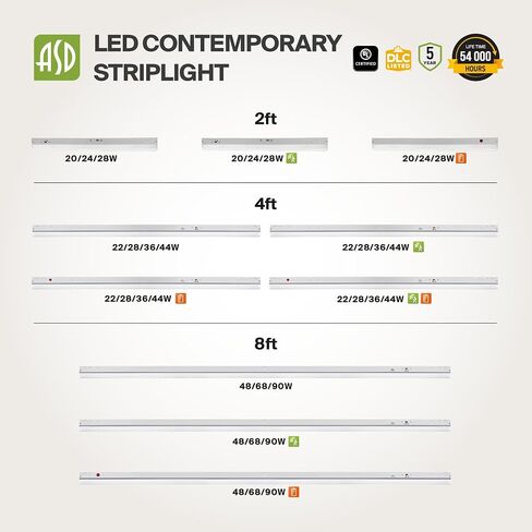 ASD 4ft LED شريط إضاءة خطي للدرج مع مستشعر الحركة وبطارية احتياطية للطوارئ - 22W-44W 5853LM مصباح متجر LED قابل للربط - 3500K-5000K ضوء سقف قابل للتعديل - UL DLC in Kuwait