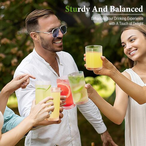 مجموعة أكواب زجاجية مضلعة مكونة من 8 - 4 أكواب هايبول ذات سعة كبيرة 17 أونصة، 4 أكواب زجاجية صخور 12 أونصة، أكواب الكوكتيل، أكواب الشرب مثالية للبيرة والعصير والماء وكوب القهوة المثلج والويسكي وأدوات الشرب المختلطة in Kuwait