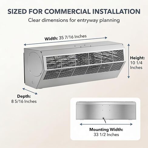 Air Curtain 36" – Stainless Steel Commercial Air Curtain with Plunger Door Switch, 120V Surface Mounted Air Door for Drive-Thru Windows, Entrances, Walk-In Coolers, and Concession Stands in Kuwait