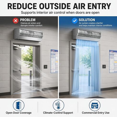 Air Curtain 36" – Stainless Steel Commercial Air Curtain with Plunger Door Switch, 120V Surface Mounted Air Door for Drive-Thru Windows, Entrances, Walk-In Coolers, and Concession Stands in Kuwait