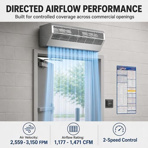 Air Curtain 36" – Stainless Steel Commercial Air Curtain with Plunger Door Switch, 120V Surface Mounted Air Door for Drive-Thru Windows, Entrances, Walk-In Coolers, and Concession Stands in Kuwait
