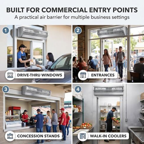 Air Curtain 36" – Stainless Steel Commercial Air Curtain with Plunger Door Switch, 120V Surface Mounted Air Door for Drive-Thru Windows, Entrances, Walk-In Coolers, and Concession Stands in Kuwait