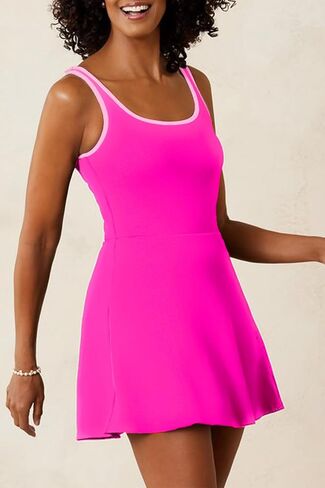 Contrast Trim Neckline Active Shorts Attached One Piece Swim Dress in Kuwait