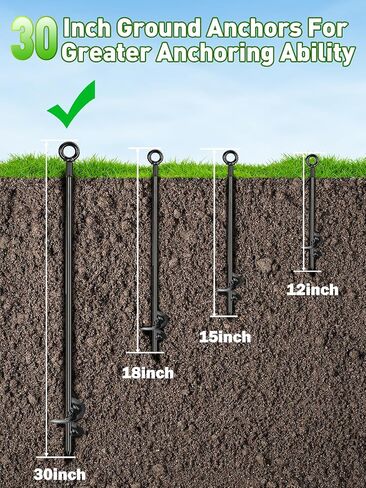 4 Pcs 30" Long Ground Anchors Shed Anchors Kit with 3/16" Galvanized Cable & Turnbuckles & Carabiners, Heavy Duty Earth Anchors for Sheds Trees Trampoline Greenhouse Swing Set Tent in Kuwait