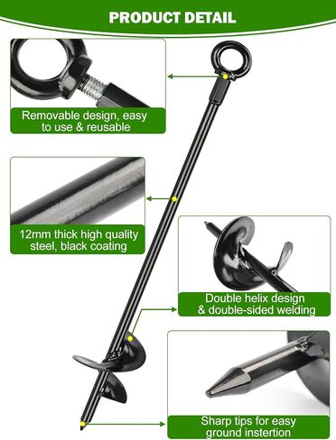 4 Pcs 30" Long Ground Anchors Shed Anchors Kit with 3/16" Galvanized Cable & Turnbuckles & Carabiners, Heavy Duty Earth Anchors for Sheds Trees Trampoline Greenhouse Swing Set Tent in Kuwait