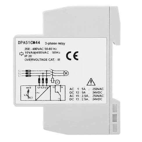 DPA51CM44 3 - Phase Monitoring Relay, Phase Sequence Protector, 208-480VAC for Motor Protection, Compact Three Phase Relay with Phase Loss and Sequence Detection in Kuwait