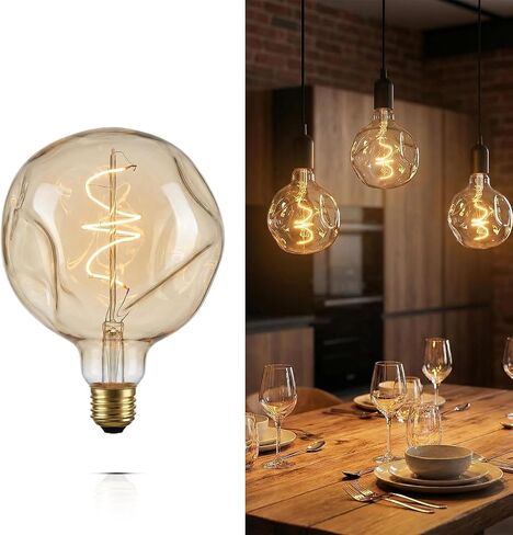 لمبة إديسون LED كبيرة الحجم G125 على شكل كائن فضائي، زجاج كهرمان 2200 كلفن 5 وات E26,1PK | لمبة اديسون LED كبيرة على شكل كائن فضائي مع 400LM غلوب ضوء زخرفي عتيق قابل للتعتيم لغرفة النوم وغرفة المعيشة والمقهى، حزمة واحدة in Kuwait