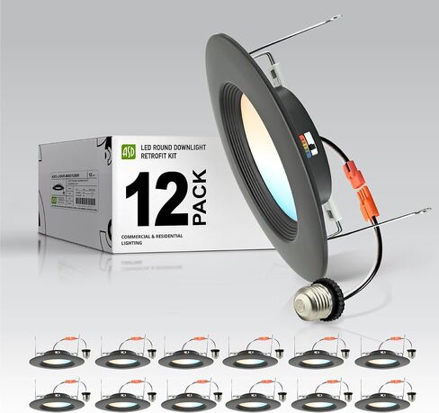 ASD 12 Pack Bronze Retrofit LED Recessed Lighting 6 Inch - 12W 2700K-5000K 1078LM Can Lights for Ceiling 6 Inch, Dimmable Bronze Recessed Lights, Baffle Trim Wet Rated Wafer Lights, ETL, Energy Star in Kuwait