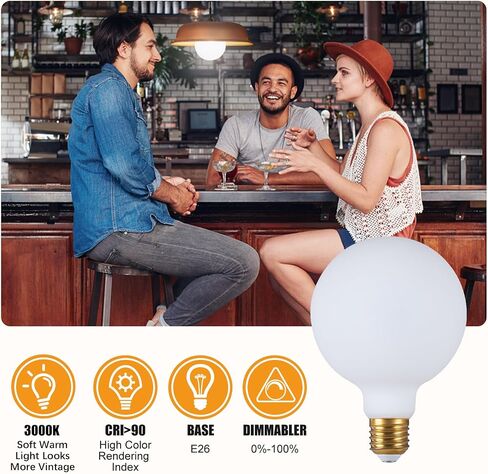 لمبة إضاءة LED كبيرة الحجم SD LUX بقدرة 12 وات 1800 لومن (Eqi. 150 وات) لمبة إديسون كبيرة الحجم عتيقة E26 زجاج حليبي للمنزل والمكتب والمطبخ وغرفة النوم وغرفة المعيشة وغرفة الطعام، حزمة واحدة (أبيض دافئ 3000 ك، G125White-New) in Kuwait