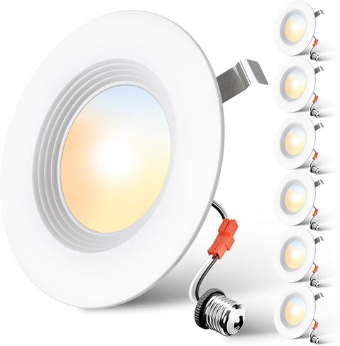 6 عبوات من مصابيح LED التحديثية مقاس 5/6 بوصة، ألوان 2700K-5000K 5CCT، إضاءة غائرة قابلة للتعتيم مع حواف حاجزة، 1000LM، 9W = 110W، تصنيف رطب، IC & ETL & FCC معتمد in Kuwait