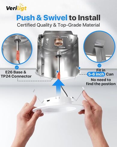 6 عبوات من مصابيح LED التحديثية مقاس 5/6 بوصة، ألوان 2700K-5000K 5CCT، إضاءة غائرة قابلة للتعتيم مع حواف حاجزة، 1000LM، 9W = 110W، تصنيف رطب، IC & ETL & FCC معتمد in Kuwait