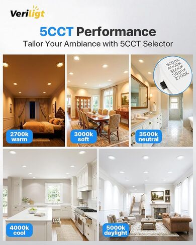 6 عبوات من مصابيح LED التحديثية مقاس 5/6 بوصة، ألوان 2700K-5000K 5CCT، إضاءة غائرة قابلة للتعتيم مع حواف حاجزة، 1000LM، 9W = 110W، تصنيف رطب، IC & ETL & FCC معتمد in Kuwait