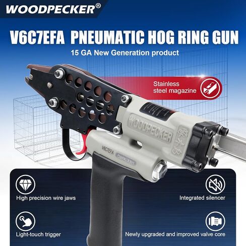 نقار الخشب V6C7EFA 15 مقياس 3/4 بوصة مسدس حلقة هوائية للسياج | قطر إغلاق 7.5-8.3 مم، مع مجلة من الفولاذ المقاوم للصدأ، كماشة حلقة خنزير هوائية للأقفاص، مرتبة زنبركية in Saudi Arabia