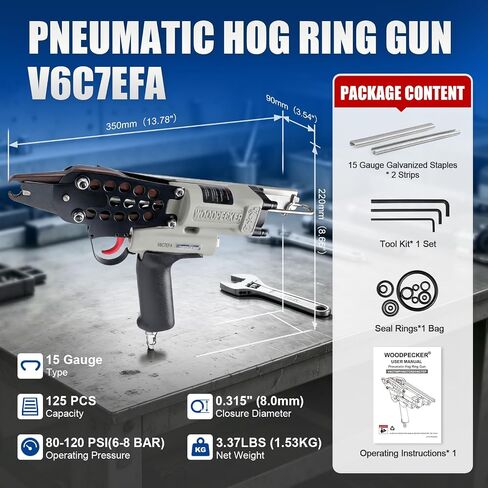 نقار الخشب V6C7EFA 15 مقياس 3/4 بوصة مسدس حلقة هوائية للسياج | قطر إغلاق 7.5-8.3 مم، مع مجلة من الفولاذ المقاوم للصدأ، كماشة حلقة خنزير هوائية للأقفاص، مرتبة زنبركية in Saudi Arabia