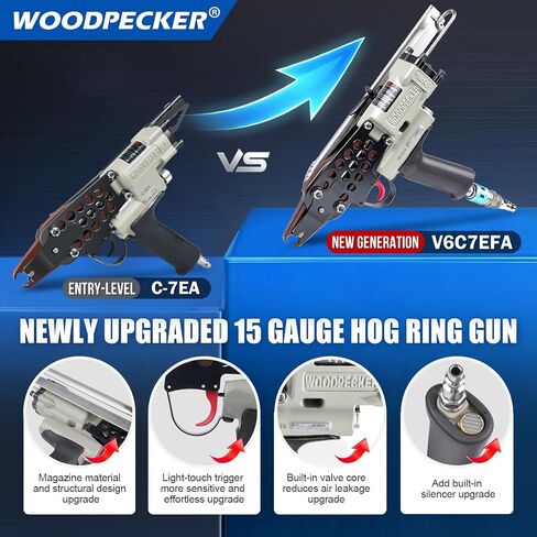 نقار الخشب V6C7EFA 15 مقياس 3/4 بوصة مسدس حلقة هوائية للسياج | قطر إغلاق 7.5-8.3 مم، مع مجلة من الفولاذ المقاوم للصدأ، كماشة حلقة خنزير هوائية للأقفاص، مرتبة زنبركية in Saudi Arabia
