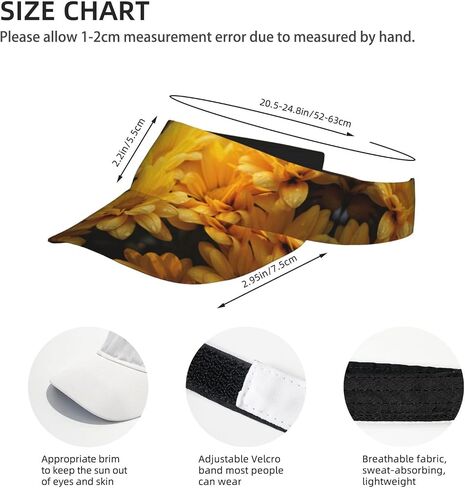 Yellow flower1 Print Sports Sun Visor Hats Adjustable Running Golf Tennis Sun Cap for Women Men in Saudi Arabia